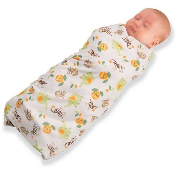 Breathable Baby Pocket Swaddle - Soft & Stretchy Wrap - Safari 0-3 Months