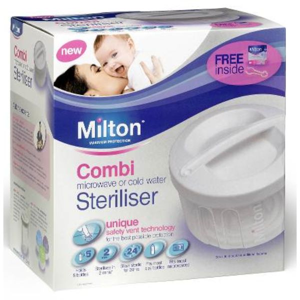 Milton Combi Steriliser Cold Water & Microwave Baby Feeding Sanitiser - FREE Tongs