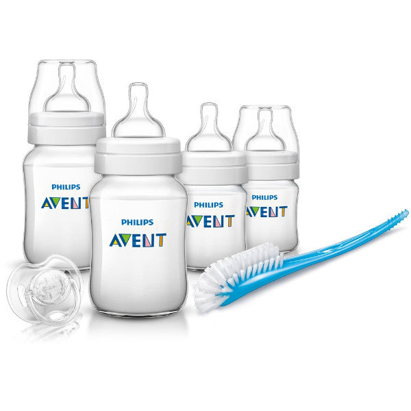 Avent Classic Newborn Starter Set Baby Feeding Bottles with Soother & Brush cutebabyangels.co.uk