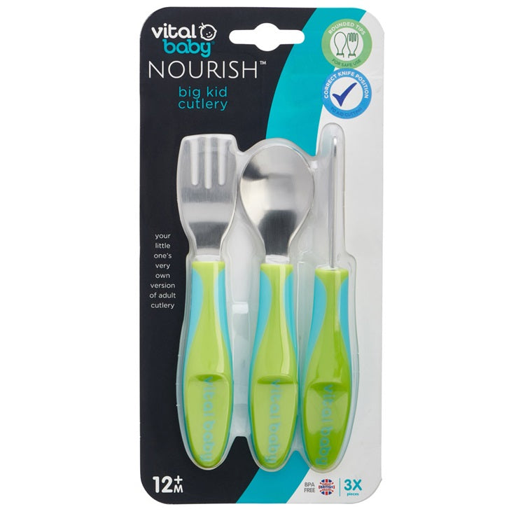 Vital Baby NOURISH Big Kid Cutlery Fizz 3Pk - Child Feeding Set  cutebabyangels.co.uk FREE SHIPPING