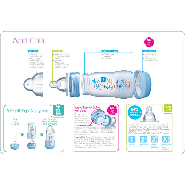 MAM Self-Sterilising Anti Colic Feeding Bottles – 3 Pack - Cute Baby Angels Ltd