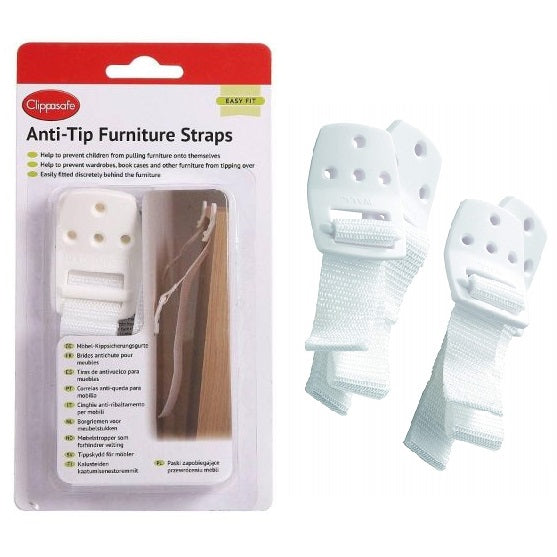 Clippasafe Anti-Tip Furniture Safety Straps White - Child Home Proofing cutebabyangels.co.uk