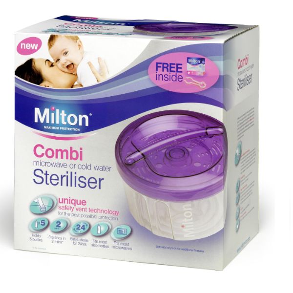 Milton Combi Steriliser Cold Water & Microwave Baby Feeding Sanitiser - FREE Tongs cutebabyangels.co.uk