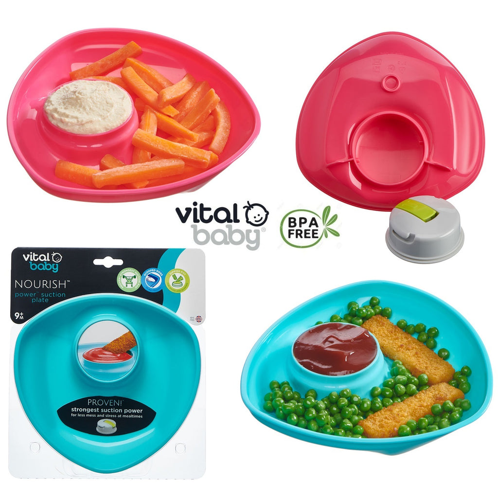 Vital Baby NOURISH Power Suction Plate Fizz - Pink or Blue cutebabyangels.co.uk