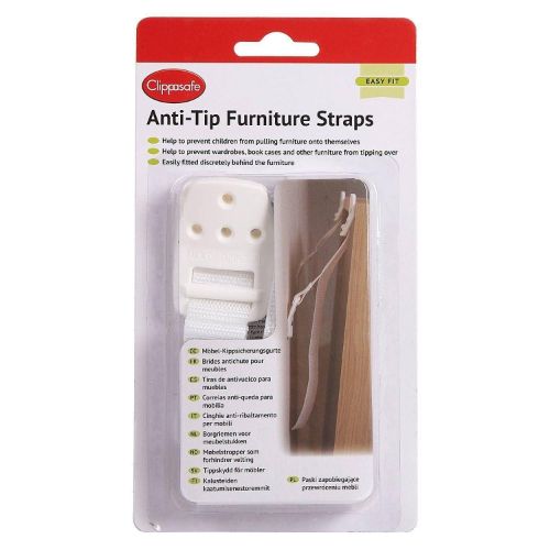 Clippasafe Anti-Tip Furniture Safety Straps White - Child Home Proofing cutebabyangels.co.uk